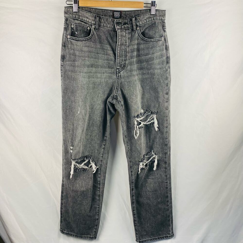 BDG Distressed Slim Straight High-Rise Faded Black Jeans Size 29‎